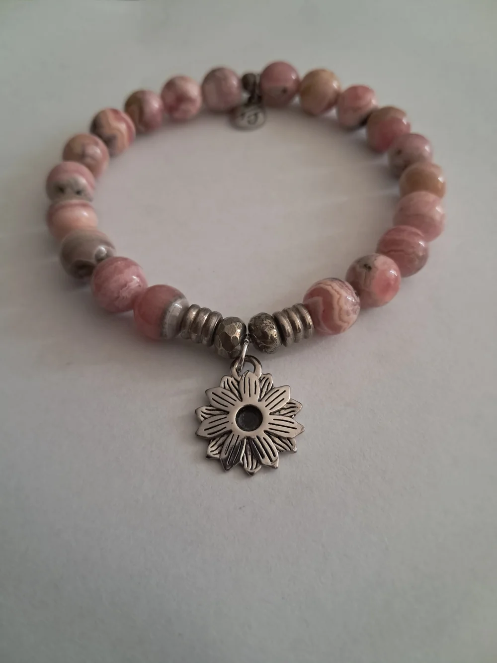 T. Jazelle Rhodochrosite Gemstone Bracelet - Open Flower Charm